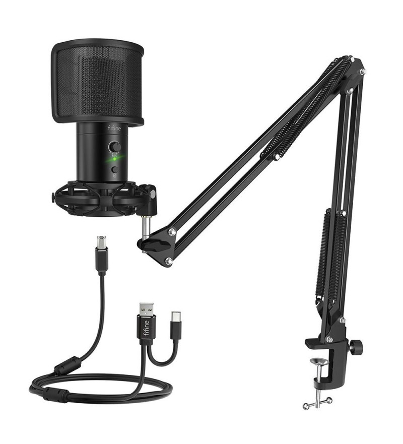 Micrófono Fifine T683 Condenser Kit Streamer/Podcast USB - Black