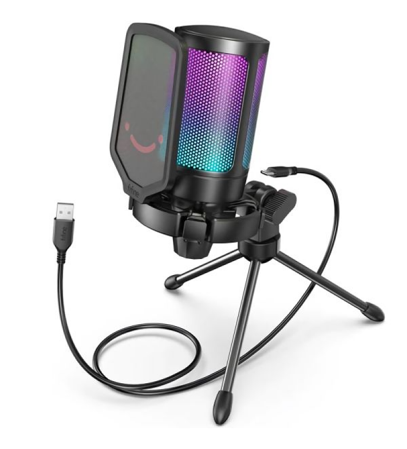 Micrófono Fifine A6V con Tripe USB/RGB - Black
