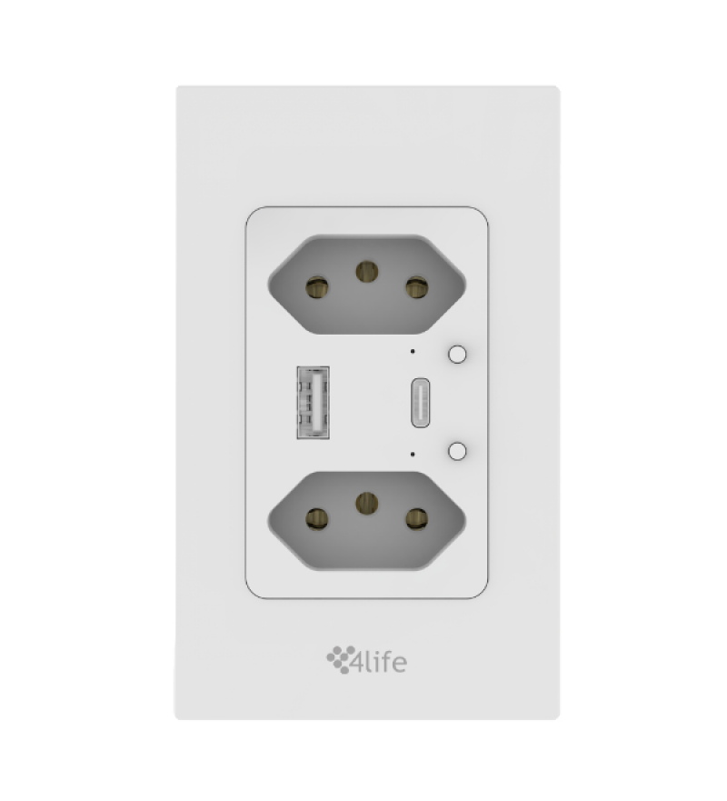 Toma de Pared Smart 4Life FLS2BRW Wi-Fi Dual Socket + USB-A/USB-C - White