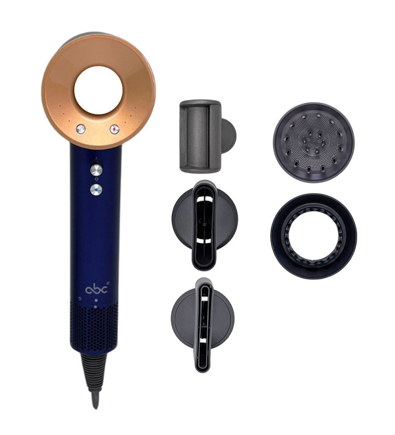 Kit Secador ABC A3005 con Difusor/Cepillo/Aro/110V - Azul