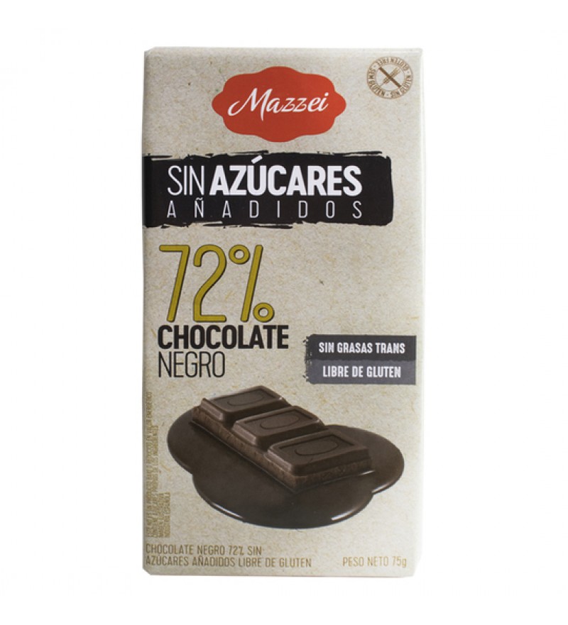 Barra de Chocolate Mazzei 72% Chocolate Negro Sin Azúcares - 75g