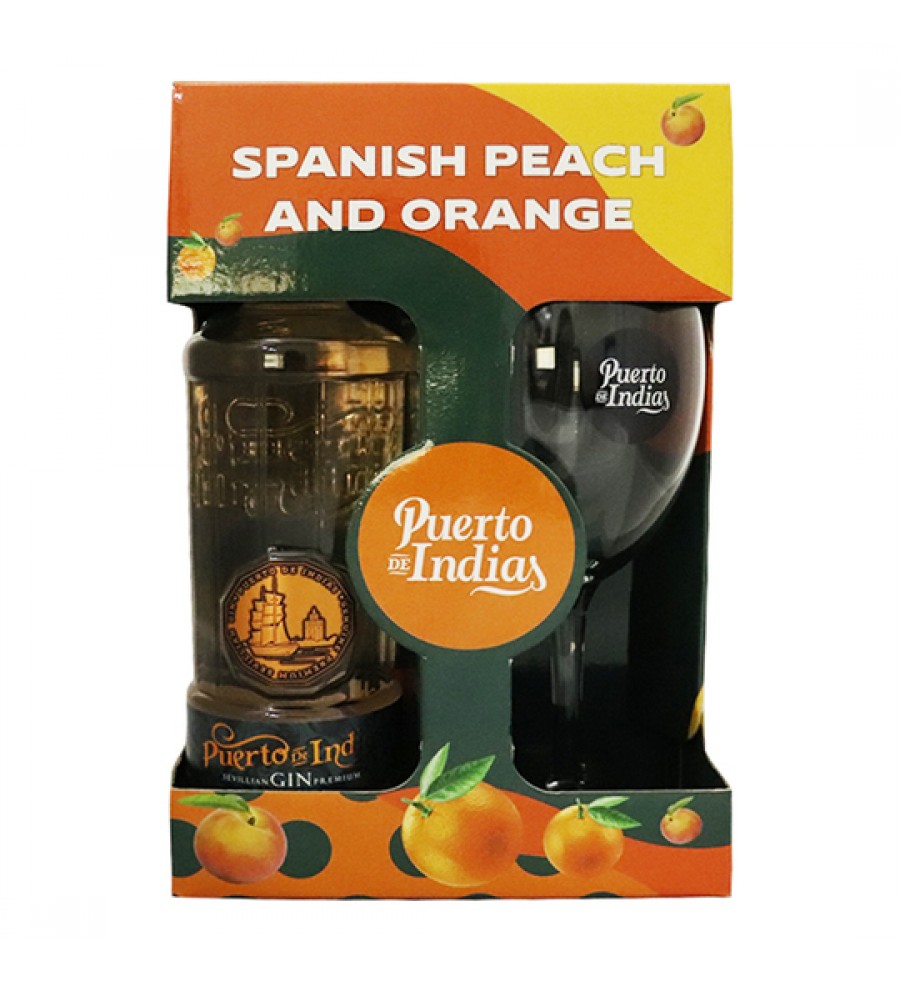 Gin Puerto de Indias Spanish Peach and Orange - 700mL + Copa