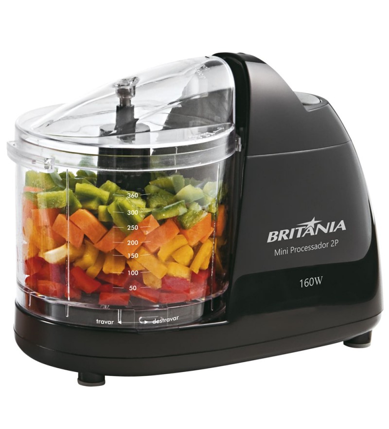 Mini Procesador de Alimentos Britania 2P 160W/360mL/220V - Negro