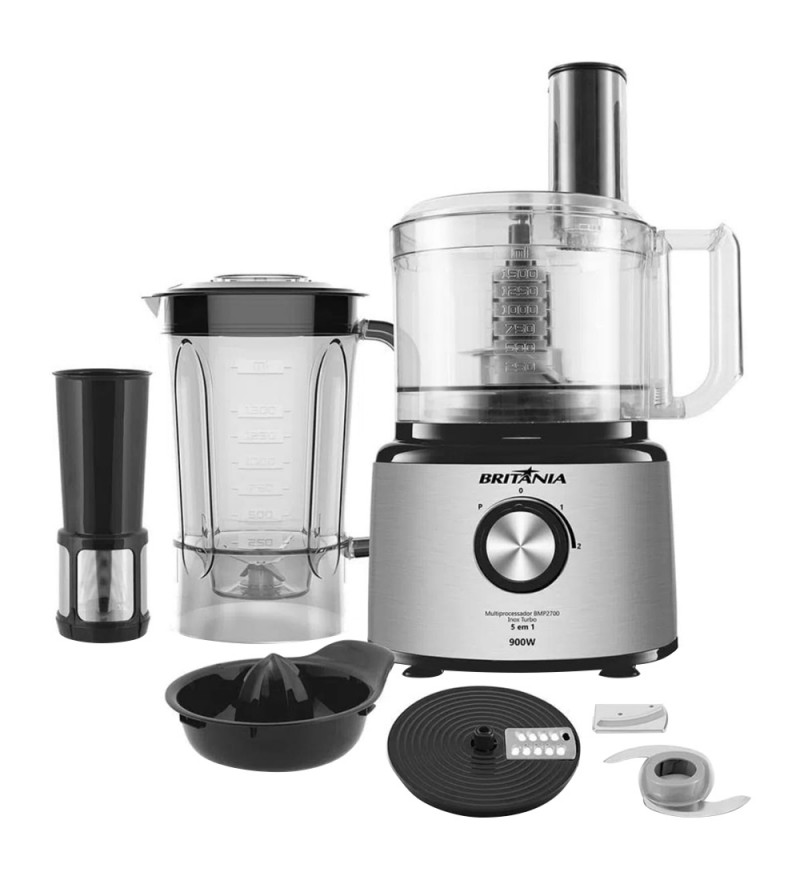 Multiprocesador Britania BMP2700P 5 en 1 de 900W/1.5L/220V - Negro/Plata