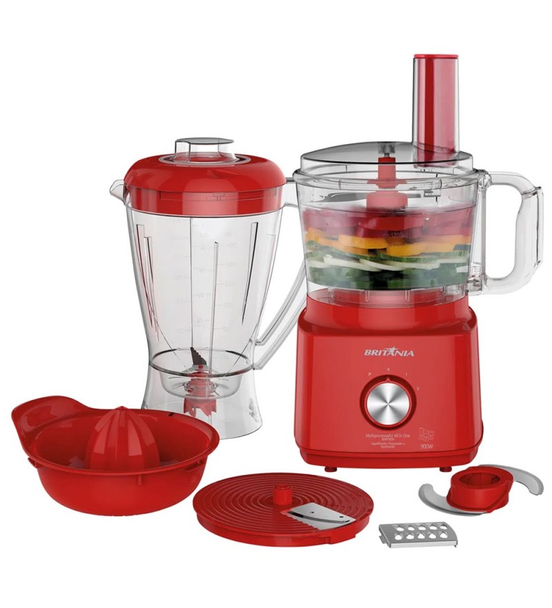 Multiprocesador Britania BMP900 3 en 1 de 900W/1.5L/220V - Rojo