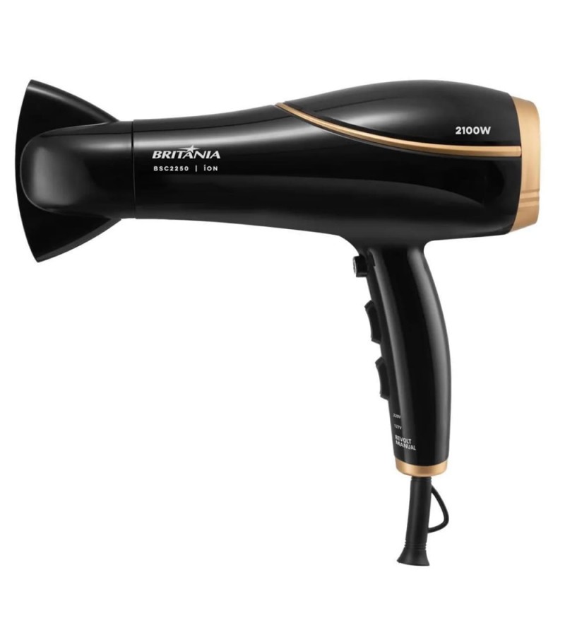 Secador de Cabello Britania BSC2250 3Tem/2Vel/2100W - Negro/Dorado