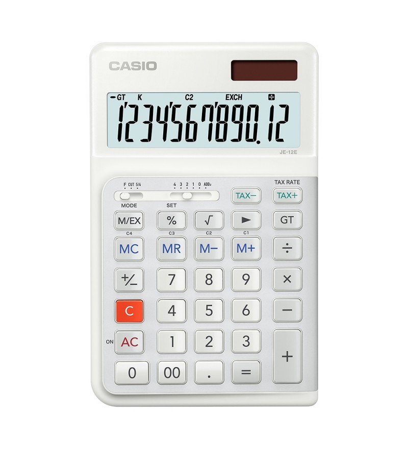 Calculadora Casio JE-12E-WE 3 Ergonomic de 12 Dígitos Solar/Bateria - White