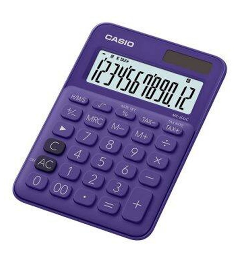 Calculadora Casio MS-20UC-PL de 12 Dígitos Solar/Bateria - Lila