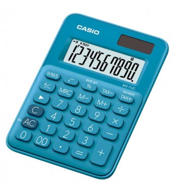 Calculadora Casio MS-7UC-BU de 10 Dígitos Solar/Batería - Azul