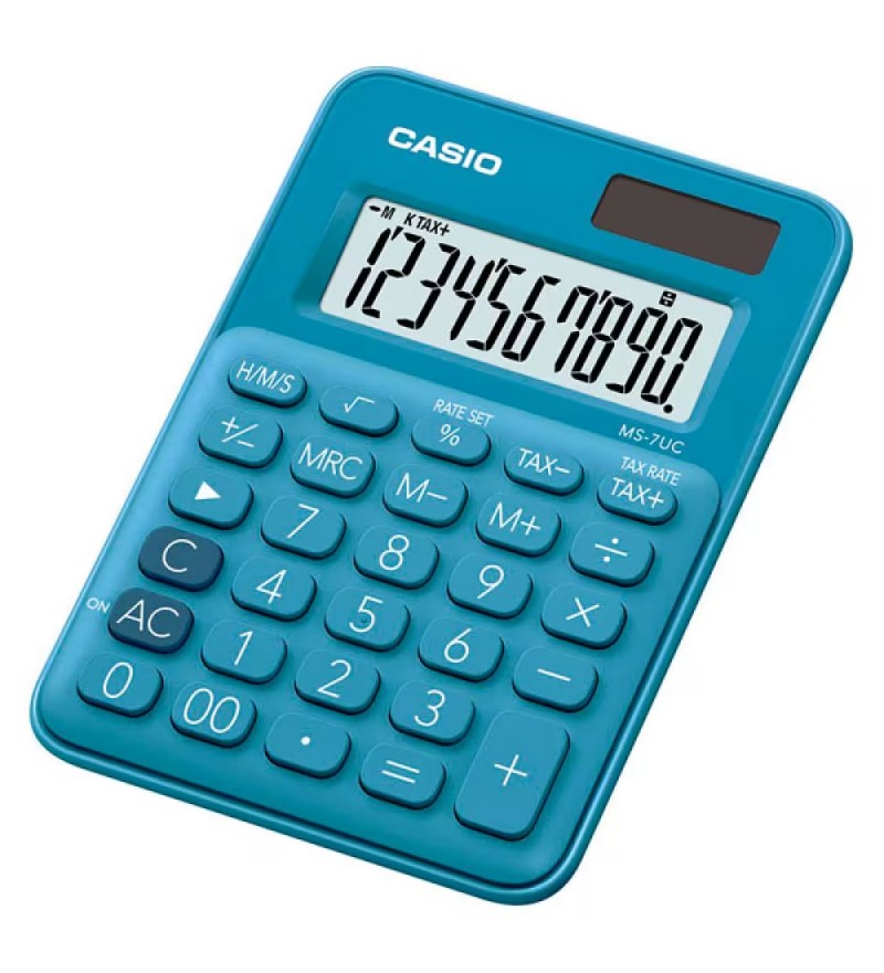 Calculadora Casio MS-7UC-BU de 10 Dígitos Solar/Batería - Azul