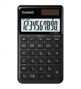 Calculadora Compacta Casio SL-1000SC-BK-N-DP de 10 Dígitos Solar/Bateria - Negro