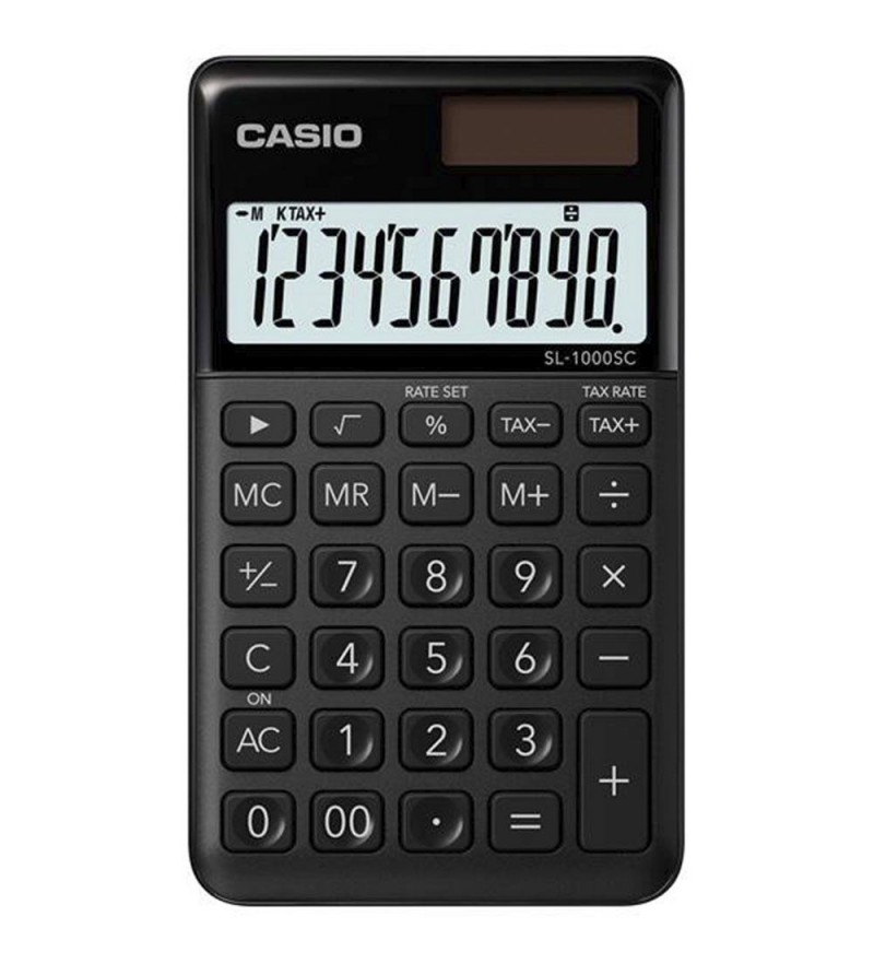 Calculadora Compacta Casio SL-1000SC-BK-N-DP de 10 Dígitos Solar/Bateria - Negro