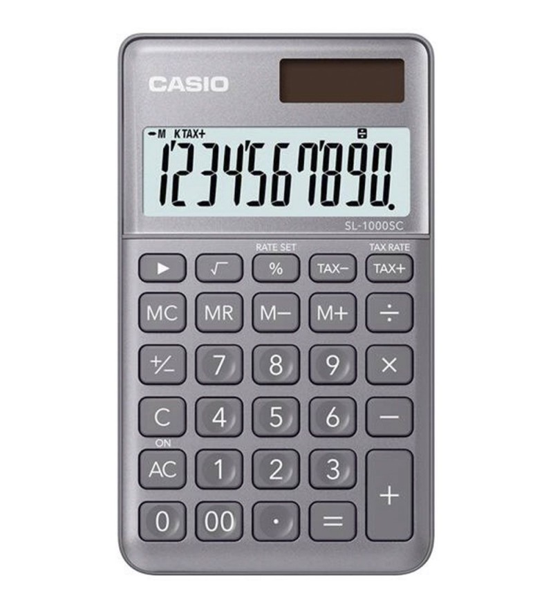 Calculadora Compacta Casio SL-1000SC-GY de 10 Dígitos Solar/Batería - Gris