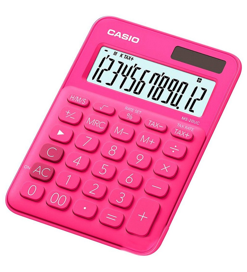 Calculadora Casio MS-20UC-RD 12 Dígitos Solar/Batería - Rojo