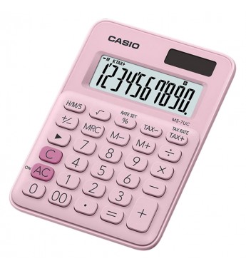 Calculadora Casio MS-7UC-PK de 10 Dígitos Solar/Batería - Rosa