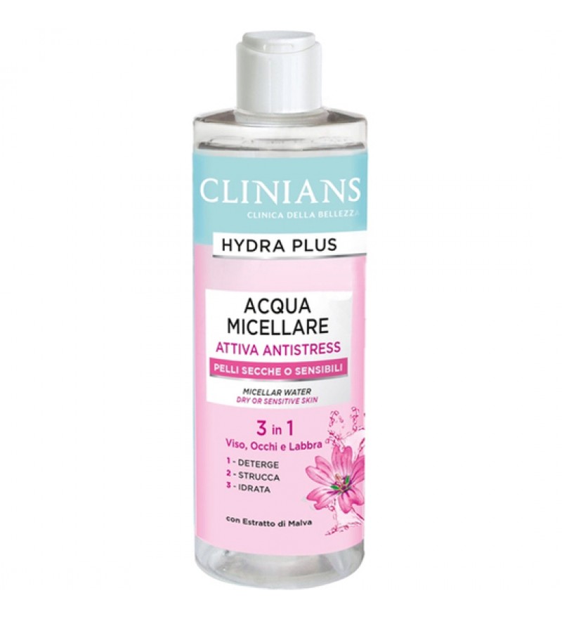 Agua Micelar Clinians Hydra Plus Attiva Antistress Pelli Secche o Sensibili - 400mL