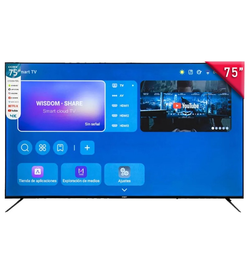 Smart TV LED de 75" Coby CY3359-75FL 4K UHD con Wi-Fi/Android - Negro