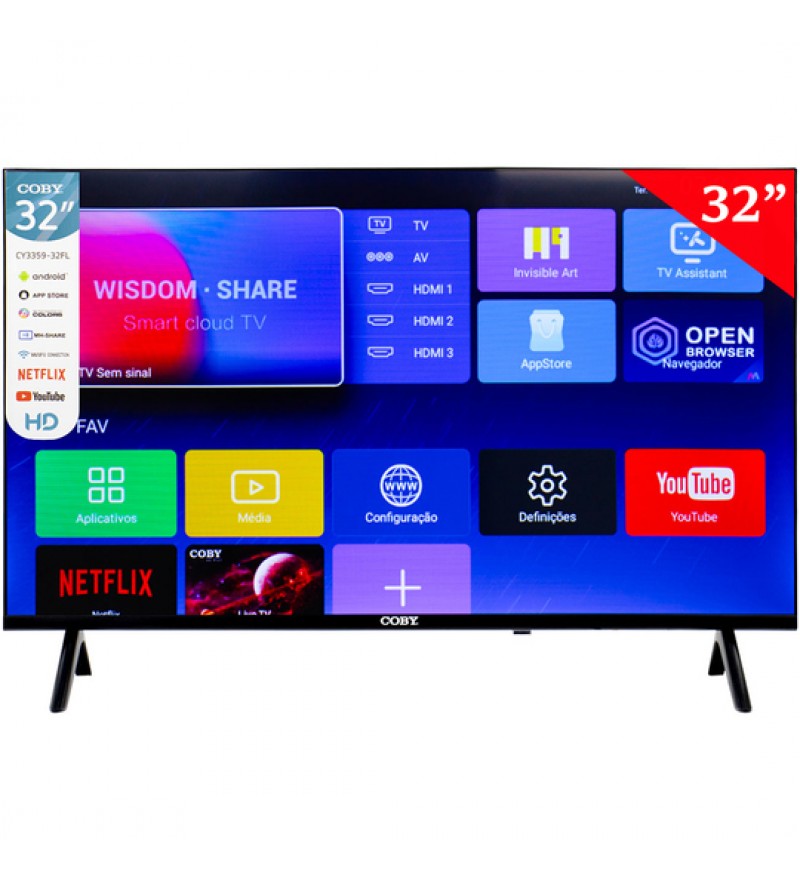 Smart TV LED de 32" Coby CY3359-32FL HD con Wi-Fi/HDMI/Bivolt - Negro