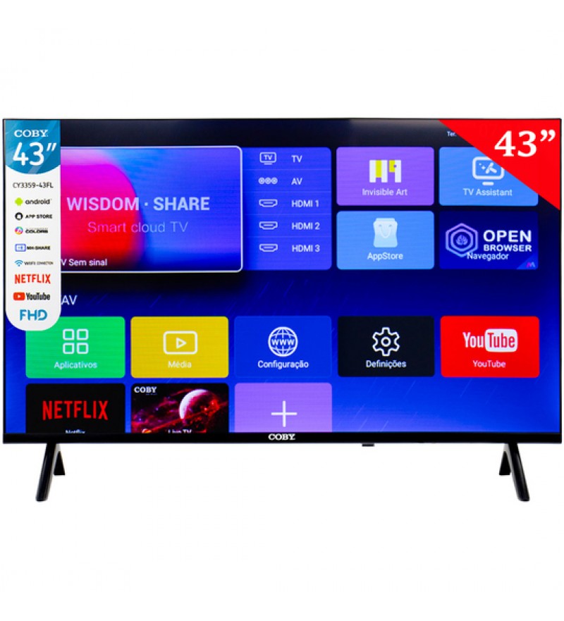 Smart TV LED de 43" Coby CY3359-43FL Full HD con Wi-Fi/HDMI/Bivolt - Negro