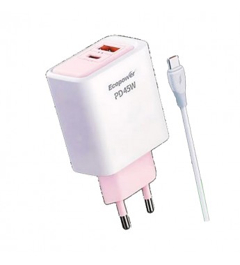 Cargador Ecopower EP-7074 USB-C/USB-A 45W - Rosa