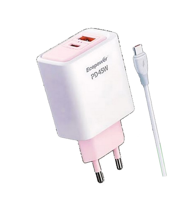 Cargador Ecopower EP-7074 USB-C/USB-A 45W - Rosa