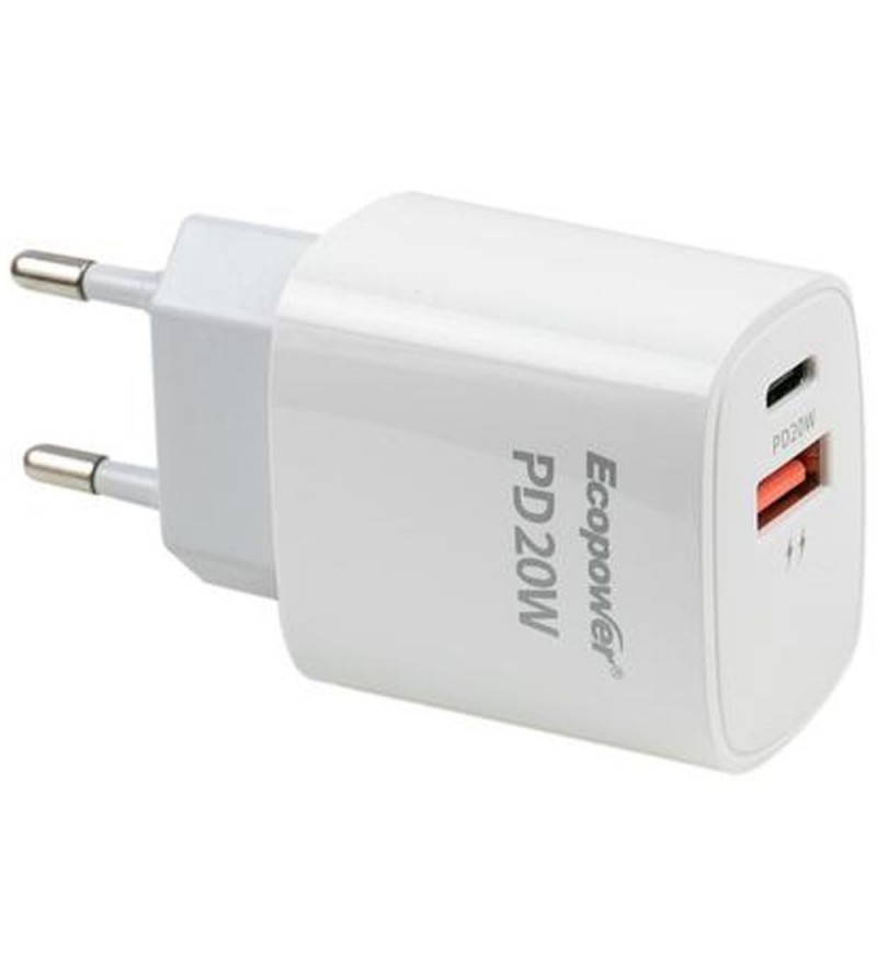 Cargador Ecopower EP-7038 20W USB-C/USB-A - Blanco (Caja Fea)