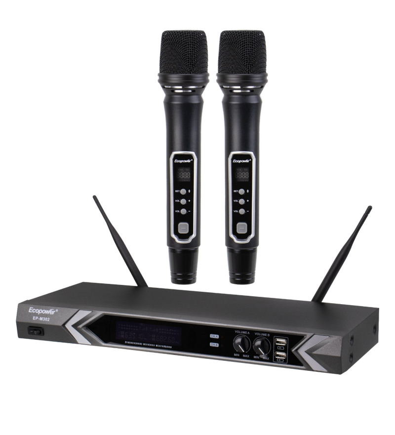 Micrófono Inalámbrico Ecopower EP-M302 2 Mic 3.5MM/Bivolt - Negro