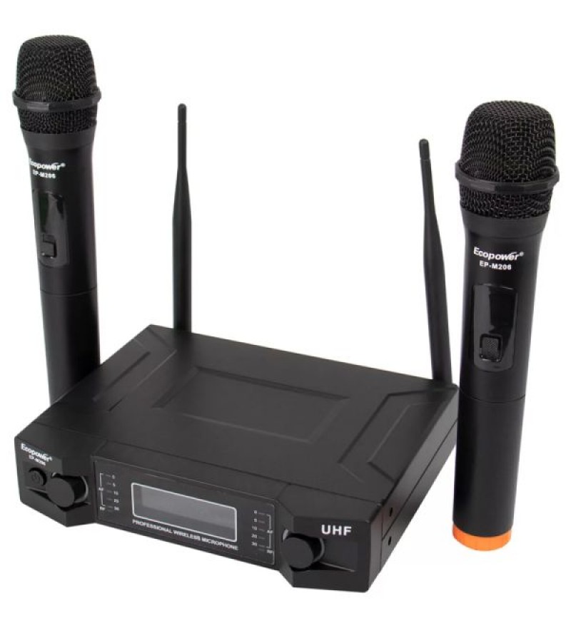 Micrófono Inalámbrico Ecopower EP-M206 2/Mic/Bivolt - Negro