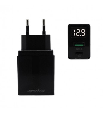 Cargador Ecopower EP-7037 USB-C/USB-A 20W - Negro
