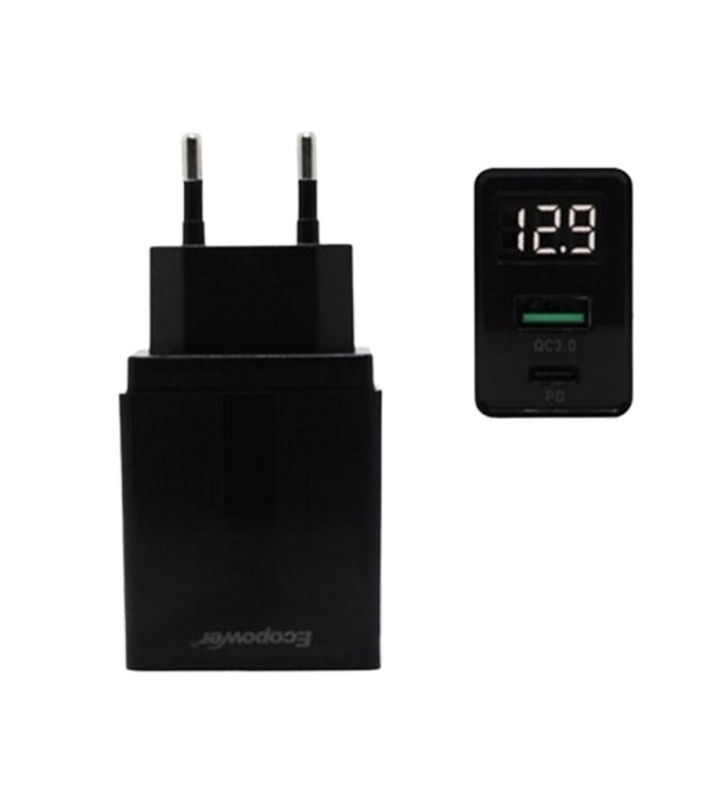 Cargador Ecopower EP-7037 USB-C/USB-A 20W - Negro