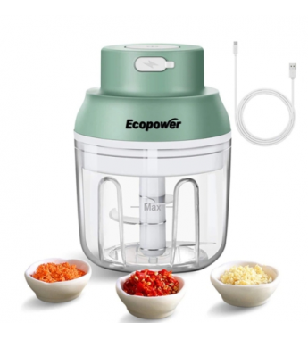 Mini Procesador Ecopower EP-2996 250mL Recargable - Verde/Transparente 