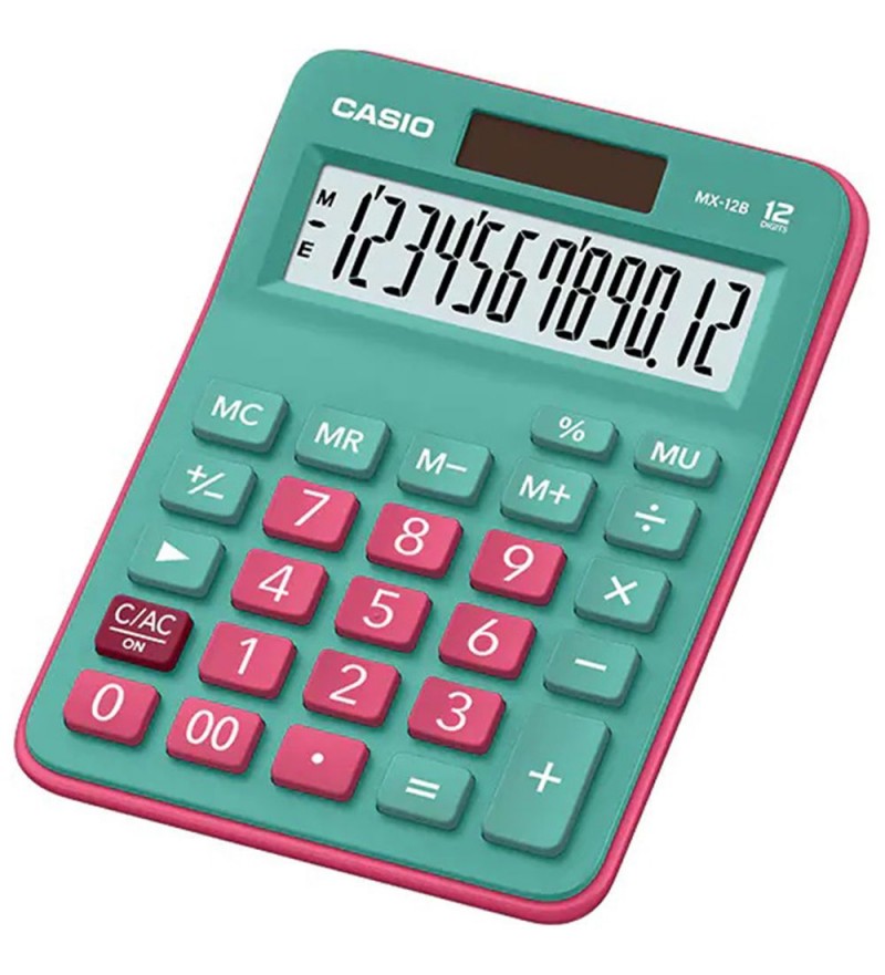 Calculadora Compacta Casio MX-12B 12 Digitos- Rosa/Verde 