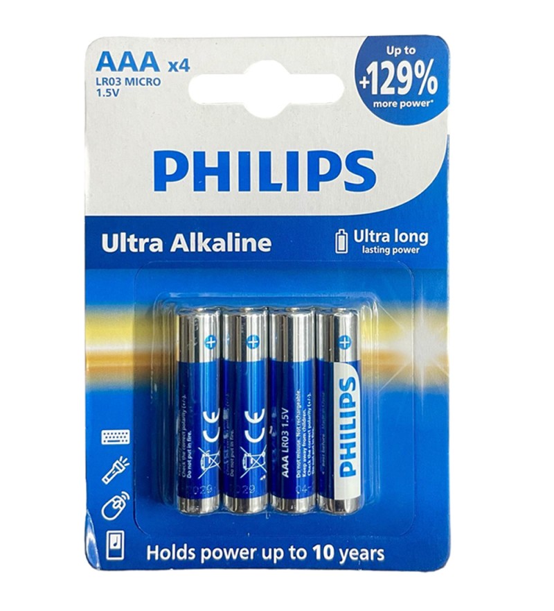 Pila Philips LR03E4B/70 Ultra Alkaline AAA 1100 mAh - Blue (4 Unidades)