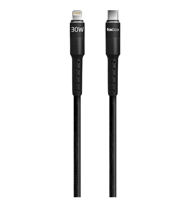 Cable Foxbox Round Pro USB-C a Lightning 30W/1.25m/3.25A - Negro