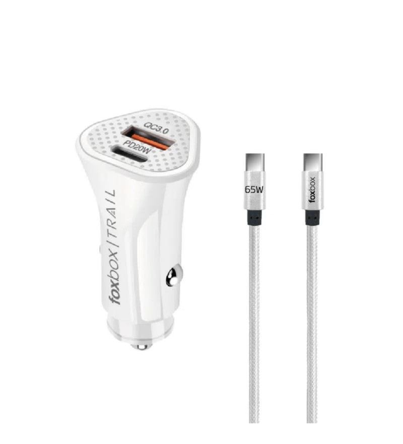  Cargador Foxbox Trail Energy PD20W para Auto USB-A/USB-C - Blanco 