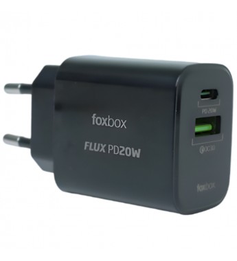Cargador Foxbox Flux PD 20W/USB/USB-C- Negro