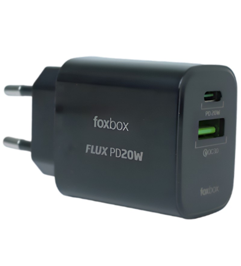 Cargador Foxbox Flux PD 20W/USB/USB-C- Negro