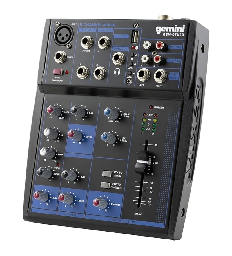 Mezclador de Audio Gemini GEM-05USB 5 Channel Bluetooth/USB