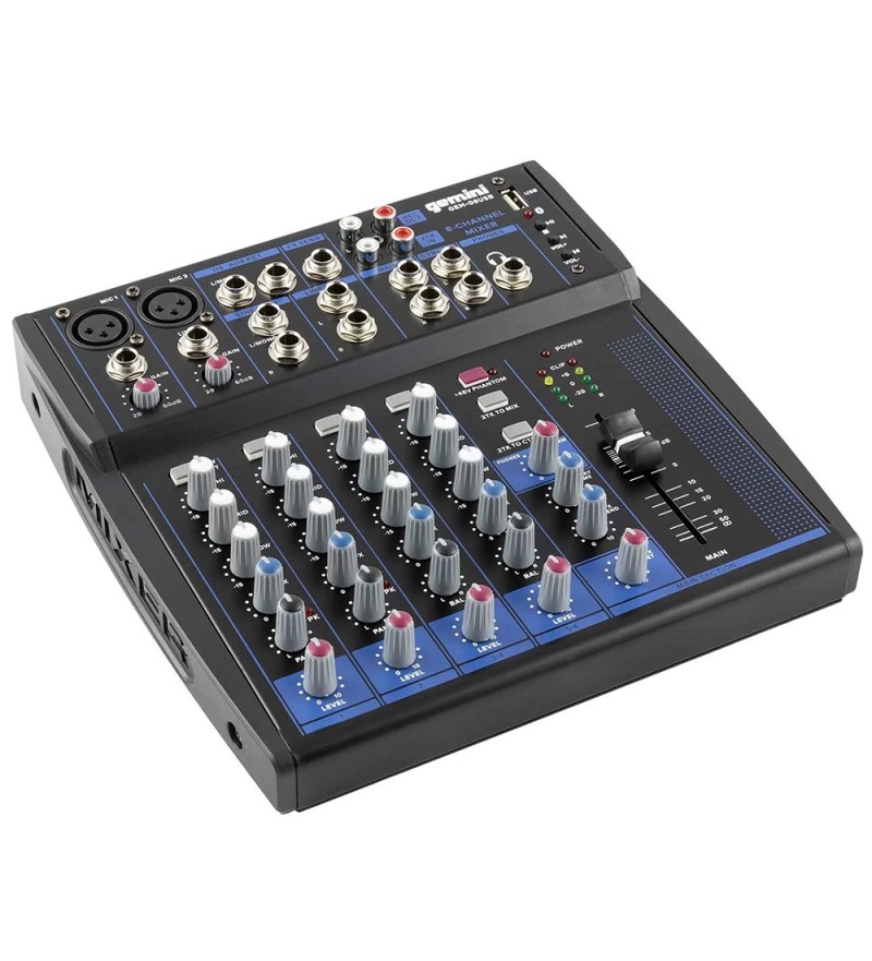 Mezclador de Audio Gemini GEM-05USB Bluetooth/8 Ch/USB/3 Bandas - Negro