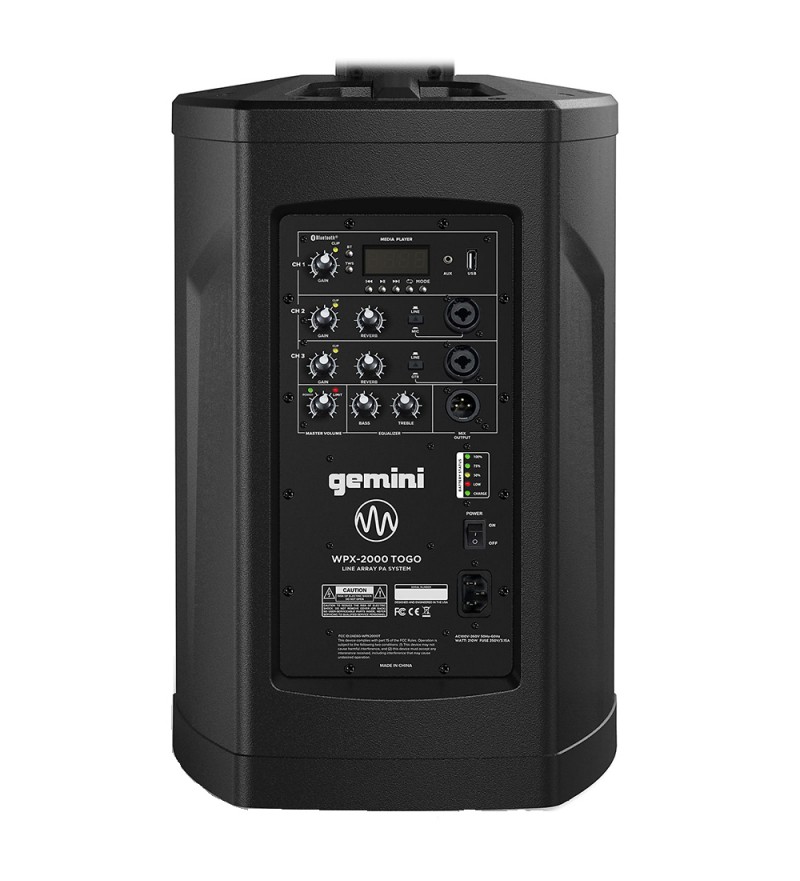 Speaker Gemini WPX-2000TOGO con Bluetooth/TWS/1000W/Bivolt -Black (Caja Fea)
