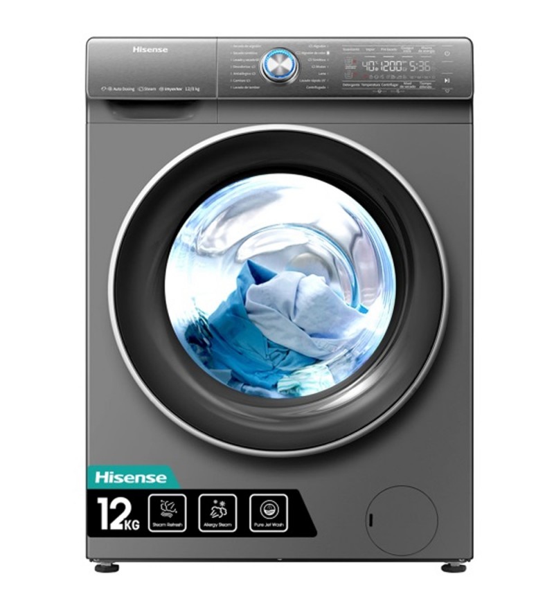 Lavarropas Secadora Automatica Hisense WDQR1214 Carga Frontal 12KG/LED/220V - Gris