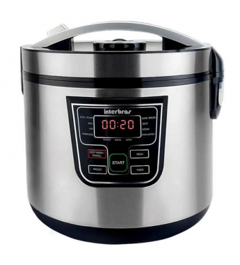 Olla Arrocera Eléctrica Interbras A10 5L 900W - Plata/Negro
