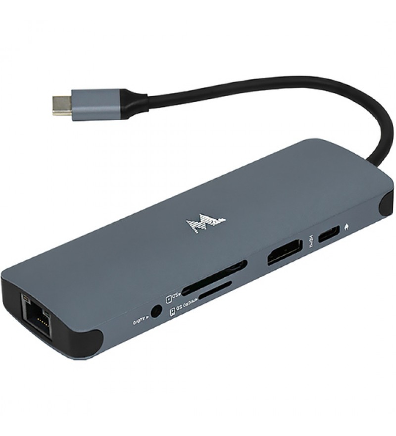Hub USB-C Mtek DS-91TC 9en1 con 3 puertos USB 3.0 - Gris