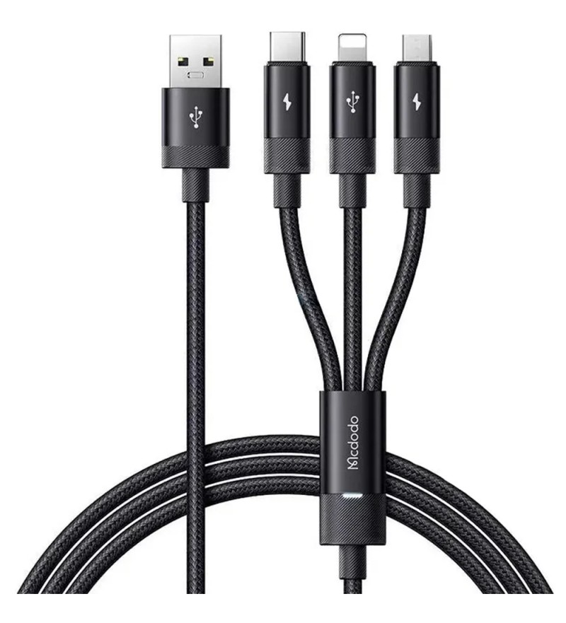 Cable McDodo CA-579 USB 3 en 1 USB-A a Lightning + UBS-C + Micro / 1.2m - Black
