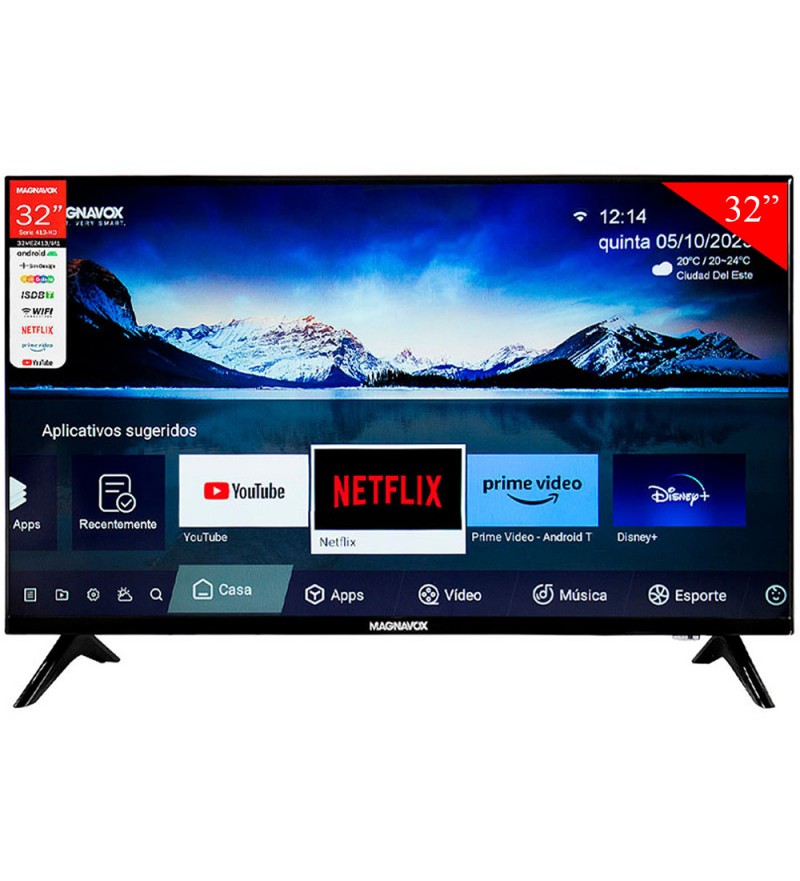 Smart TV LED de 32" Magnavox 32MEZ413/M1 HD con Wi-Fi/TV Digital/Android - Negro