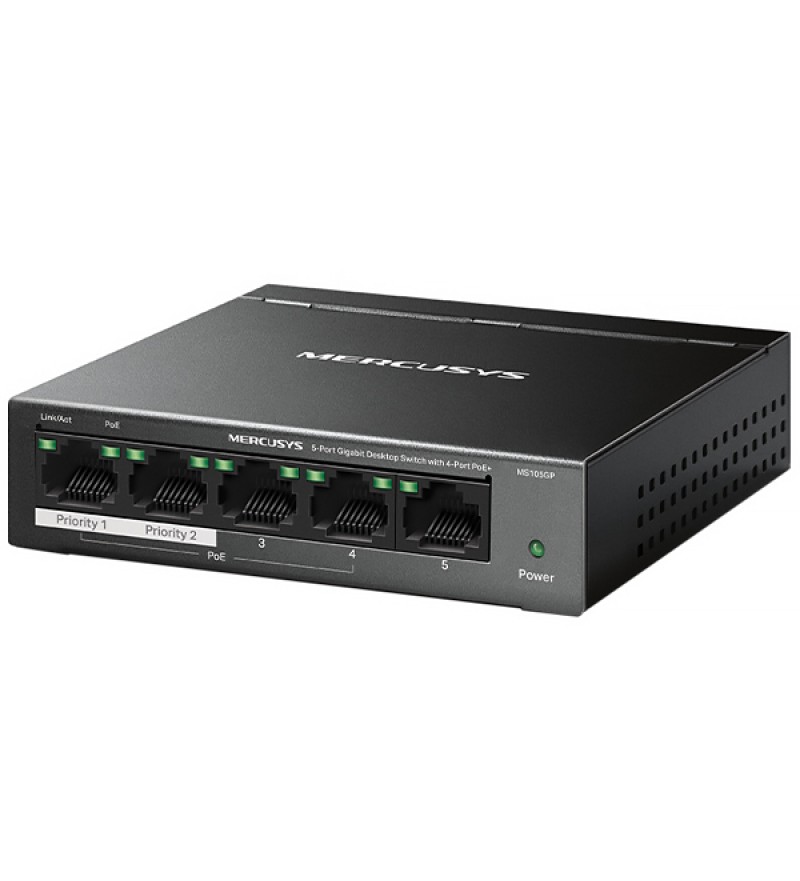 Hub Swtch Mercusys MS105GP 5 Puertos POE+ Gigabit 10/100/1000 Mbps - Negro