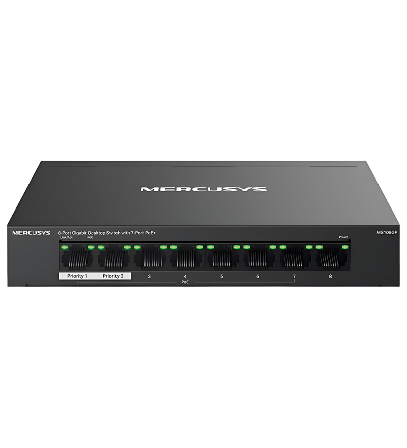 Hub Switch Mercusys MS108GP POE+ 8-Puertos Gigabit - Negro