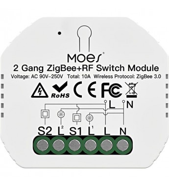 Interruptor Inteligente Moes MS-104BZR 2Gang/Zigbee/Bivolt - Blanco