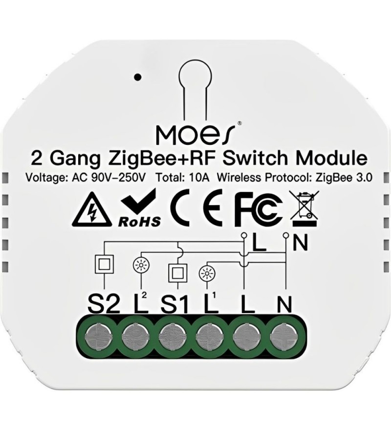 Interruptor Inteligente Moes MS-104BZR 2Gang/Zigbee/Bivolt - Blanco