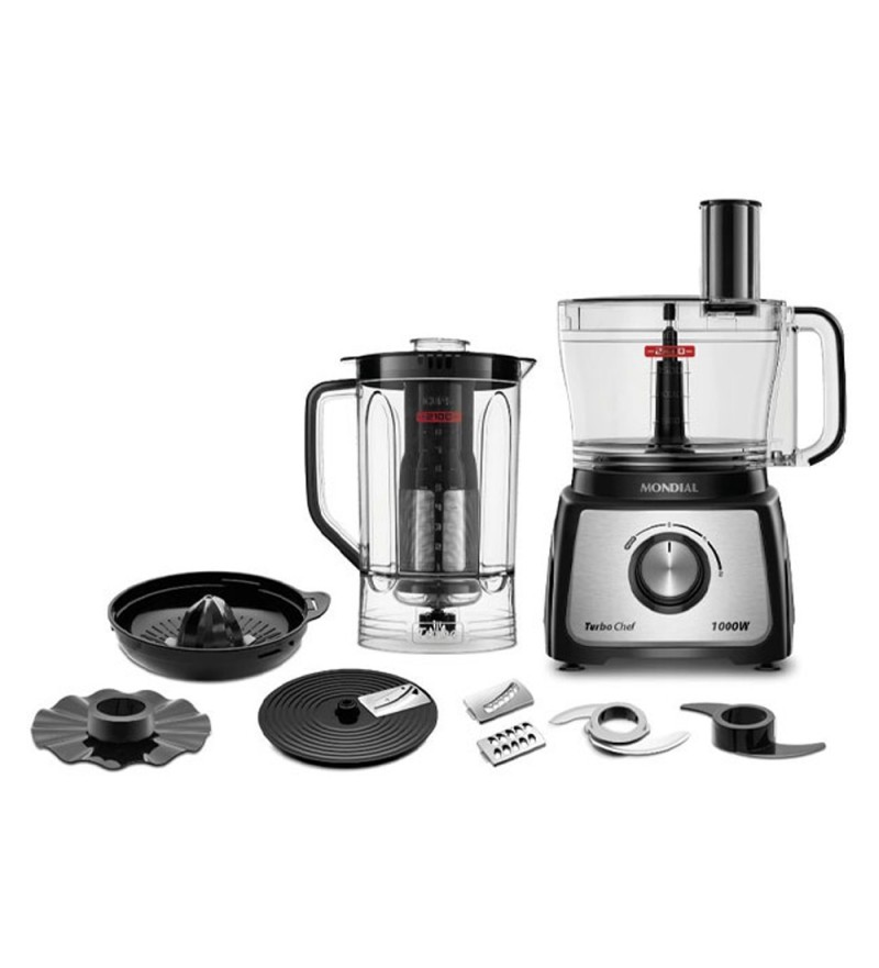 Multiprocessador Mondial Turbo Chef MPN-01BF + Liquidificador + Esprimidor 220V - Negro/Plata